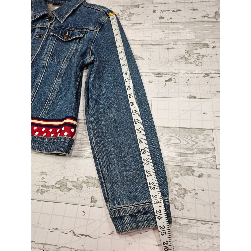 WilliSmith Womens XL Denim Jacket Polka Dot Ribbon Trim Blue Cotton Trucker - Picture 5 of 6